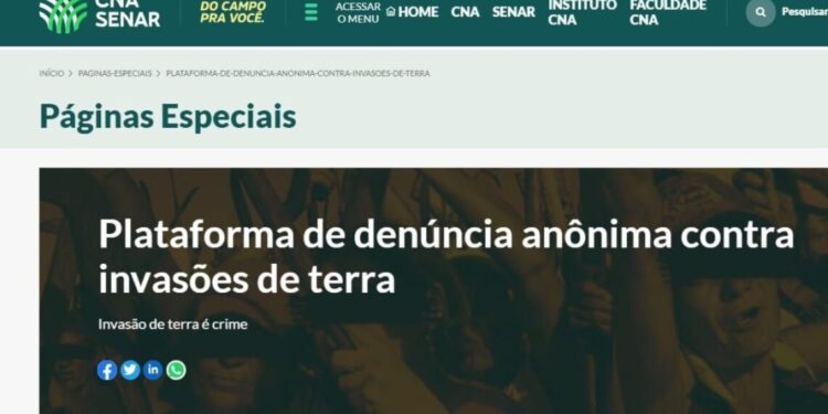 CNA Lança plataforma de denúncia anônima contra invasão de terras