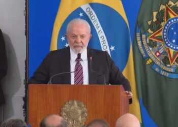 Presidente Lula (PT) discursando em posse de Lewandowski no Ministério da Justiça em 01/02/2024 Reprodução/CNN