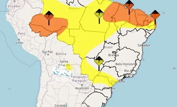 Chuvas intensas devem castigar boa parte do país nesta quarta