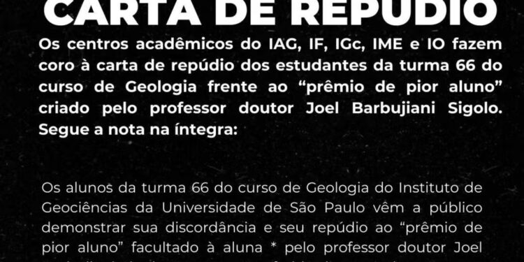 USP afasta professor que deu “premio de pior aluno” a uma estudante de geologia