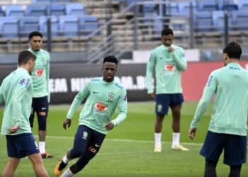 Vini Jr. em treino no complexo do Real Madrid antes de jogo da Seleção Brasileira André Durão / Ag. Enquadrar / Gazeta Press