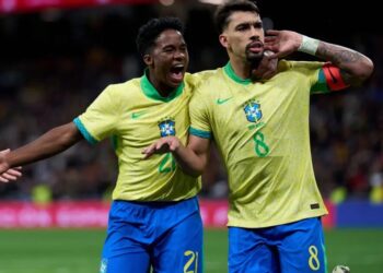 Lucas Paquetá e Endrick marcaram no segundo tempo e ajudaram o Brasil a empatar contra a Espanha Rafael Ribeiro/CBF