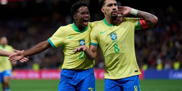 Lucas Paquetá e Endrick marcaram no segundo tempo e ajudaram o Brasil a empatar contra a Espanha
Rafael Ribeiro/CBF