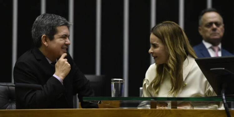 Líder do governo no Congresso, senador Randolfe Rodrigues conversa com a senadora Daniella Ribeiro (PSD-PB), relatora do Perse no Senado; Planalto observa andamento do projeto no Senado
22/12/2023 - Edilson Rodrigues/Agência Senado