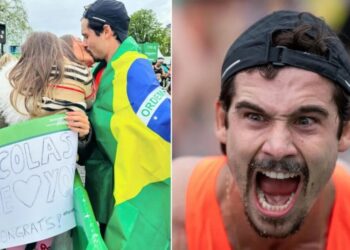 Sabrina Sato e filha esperaram por Nicolas Prattes na linha de chegada da Maratona de Paris 2024 Reprodução/Instagram