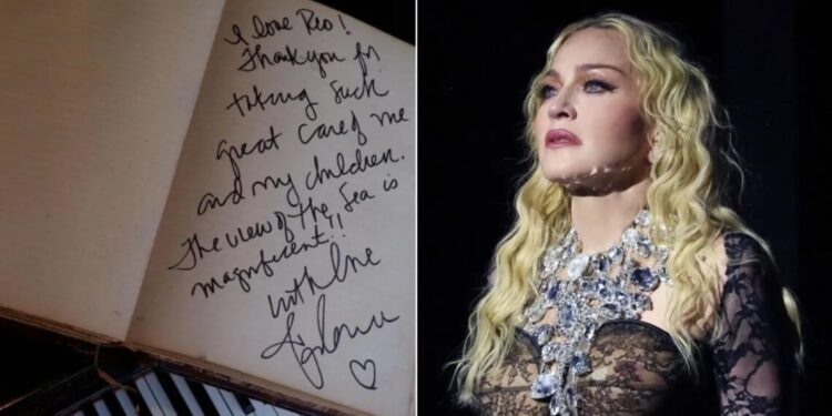 Madonna assina e deixa recado no Livro de Ouro do Copacabana Palace; veja