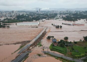 Área afetada pelas chuvas em Lajeado, no Rio Grande do Sul