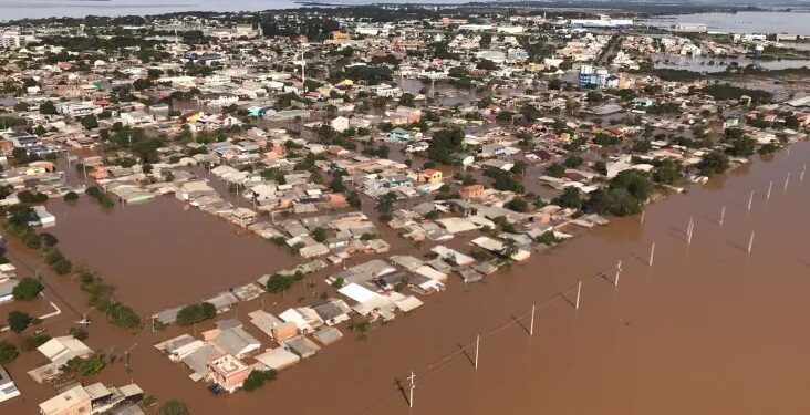 Vista aérea da cidade de Eldorado do Sul (RS) após temporais
Crédito: Defesa Civil do RS
