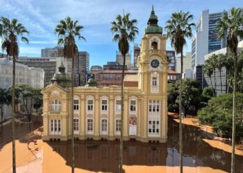 Memorial do Rio Grande do Sul após enchentes em Porto Alegre ficou com água cobrindo todo o andar térreo Crédito: Camila Diesel/Sedac/Governo do estado do Rio Grande do Sul/Divulgação