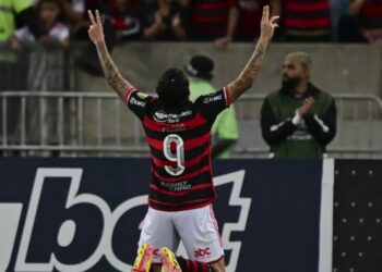 Pedro comemora gol sobre o Bolívar pela Libertadores Reprodução/X/Conmebol