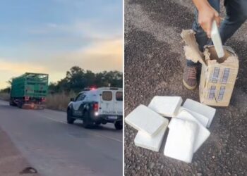 Dois homens são flagrados com 10 kg de pasta base de cocaína escondidos em caminhão com carga de botijões