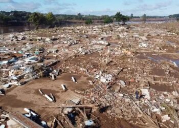 Bairro Passo de Estrela, em Cruzeiro do Sul (RS), ficou arrasado após temporais Crédito: Grupo A Hora