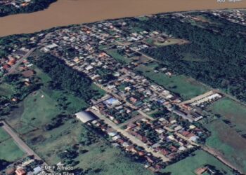 Bairro Passo de Estrela é destruído por enchentes no RS Crédito: Google Earth