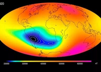 Anomalia Magnética do Atlântico Sul (AMAS) é monitorada por agências espaciais mundiais Divulgação National Oceanic and Atmospheric Administration