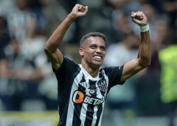 Pedrinho comemora um dos gols da vitória do Atlético-MG sobre o Caracas Pedro Souza/Atlético-MG