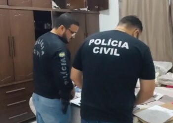 Agentes da Polícia Civil cumprindo mandado durante operação — Foto: Polícia Civil/Divulgação