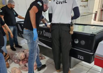 Fiscais no estabelecimento — Foto: Divulgação/Vigilância Sanitária de Guaraí