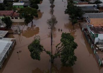 Área alagada de Eldorado do Sul, no Rio Grande do Sul