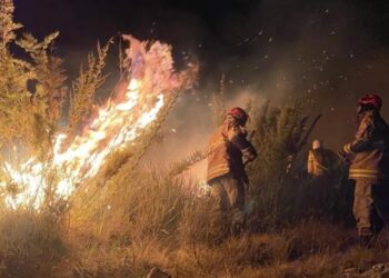 Bombeiros combatem incêndio