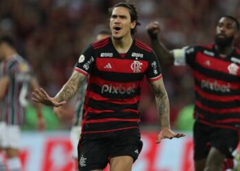 Pedro comemora o gol da vitória do Flamengo sobre o Fluminense Wagner Meier/Getty Images