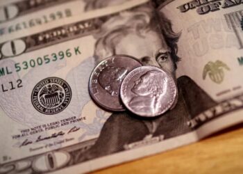 Notas e moedas de dólar