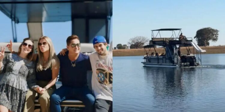 Antes de aniversário, Leonardo estreia barco que ganhou de Virginia e Zé Felipe