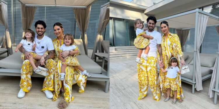 Virginia, Zé Felipe e as filhas combinam look de grife para aniversário