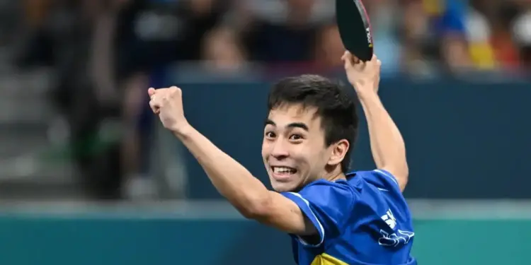 Victor Ishiy comemora vitória do Brasil no tênis de mesa
Foto: Jung Yeon-Je/Getty