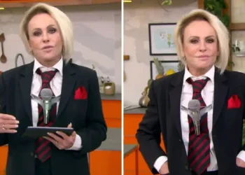 Ana Maria Braga apresenta o programa matinal Mais Você vestida de Silvio Santos Reprodução/TV Globo