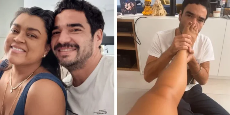 Caio Blat beija pé enquanto faz massagem em Preta Gil • Instagram/Preta Gil/Caio Blat