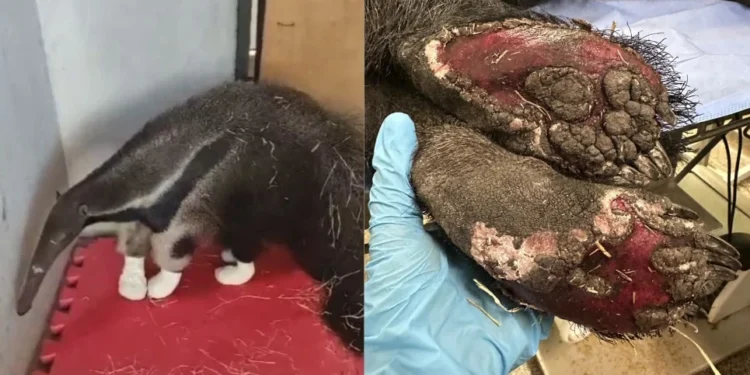 Tamanduá é resgatado em Brasília após ser encontrado em área atingida por incêndio. • Fundação Jardim Zoológico de Brasília