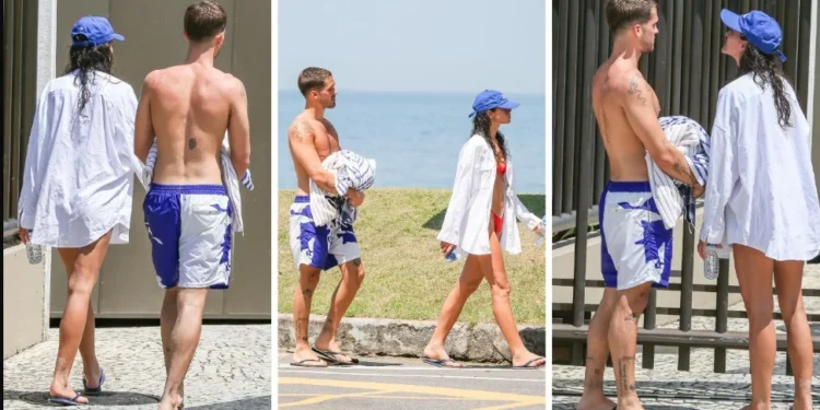 Bruna Marquezine e João Guilherme vão juntos à praia no Rio; veja fotos
