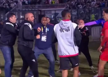 Confusão entre jogadores e segurança • Reprodução