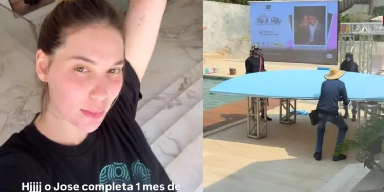 Funcionários estão montando uma mesa no quintal, ao lado da piscina da mansão de Virginia e Zé Felipe em Goiânia • Instagram/Virginia Fonseca