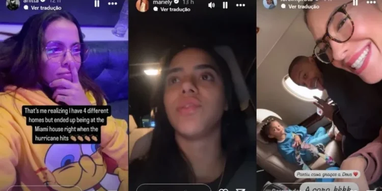 Anitta, Mariely e Lorena Improta foram algumas das famosas que compartilharam status sobre o Furacão Milton • Reprodução/Montagem