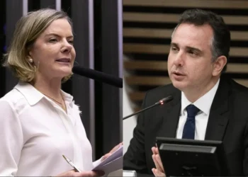 Presidente do PT e deputada Gleisi Hoffmann e o presidente do Senado e senador Rodrigo Pacheco (PSD) • Divulgação