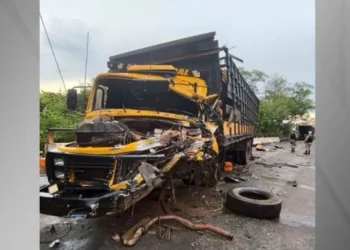 Um dos veículos envolvidos no acidente que provocou a morte de duas pessoas em Minas Gerais • Reprodução