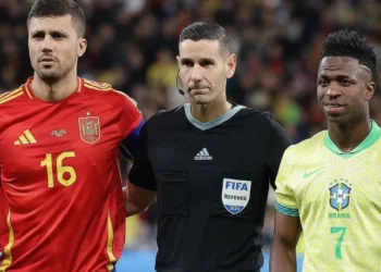 Rodri e Vinicius Júnior, capitães de Espanha e Brasil no amistoso entre as seleções em 2024 • Flickr/CBF