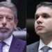 Uma das possibilidades para o anúncio de apoio de Lira (à esquerda) a Motta é que seja convocada uma entrevista coletiva nesta terça • Arquivo - Mário Agra/Câmara dos Deputados