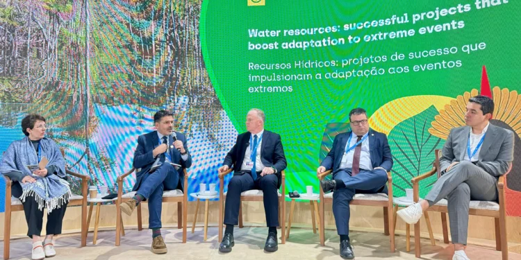 Secretário Marcello Lelis durante apresentação do projeto de Monitoramento dos Recursos Hídricos no Pavilhão Brasil - Foto: Juliel Fernandes / Governo do Tocantins