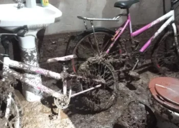 Água e lama em banheiro de residência em MG • CBMMG/Divulgação