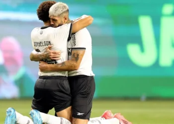 Adryelson e Alexander Barboza comemoram vitória do Botafogo • Foto: Vitor Silva/Botafogo