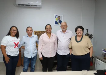 De esquerda para a direita: Luzirene Soares, presidente da Estrela do Sertão; Antônio Miranda, superintendente de Fomento e Incentivo à Cultura; Leia Santos, presidente da Fequajuto; Tião Pinheiro, secretário da Cultura; e Valéria Kurovski, secretária-executiva - Foto: Kadu Souza/Governo do Tocantins