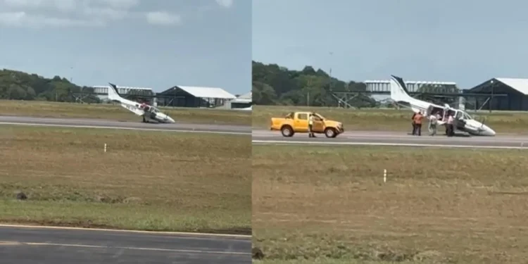 No momento do pouso, bico da aeronave bateu na pista • Reprodução
