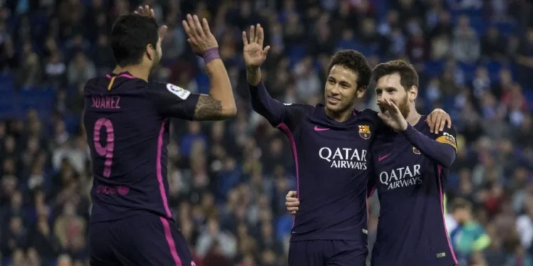 Neymar, Messi e Suárez nos tempos de Barcelona • Xavier Bonilla/NurPhoto via Getty Images