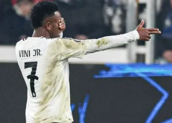 Vini Jr. comemora gol pelo Real Madrid contra a Atalanta • Reprodução/X @realmadrid