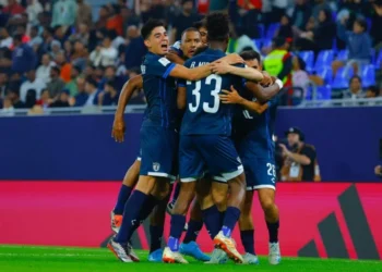 Jogadores do Pachuca comemoram gol na vitória sobre o Botafogo, pela Copa Intercontinental • Divulgação/Pachuca