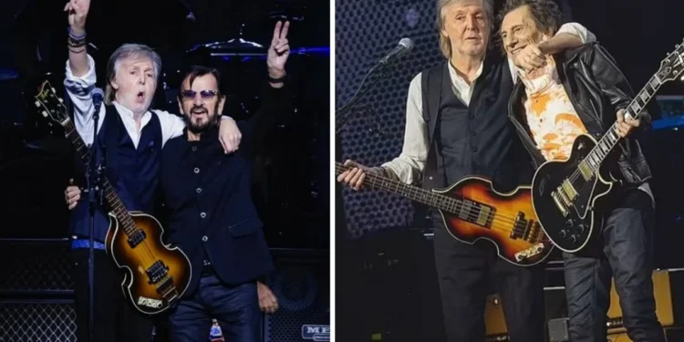 Paul McCartney dividiu o palco com Ringo Starr e Ronnie Wood durante último show em Londres em 2024 • Foto 1: Instagram/Ringo Starr | Foto 2: Instagram/Ronnie Wood