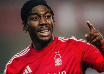 Anthony Elanga marcou o único gol da partida • Divulgação/Nottingham Forest