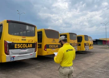 Vistoria tem o objetivo de verificar se os veículos escolares estão em condições adequadas para o transporte dos estudantes tocantinenses, conforme as diretrizes do CTB. Foto: Ascom Detran